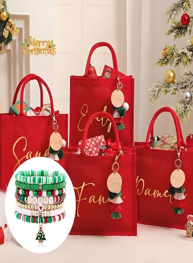 Hoheng Christmas Bracelets Jewelry for Women Stocking Stuffers Red Green Beaded Christmas Tree Snowflake Snata Charm Bracelet Gifts Outfits Accessories for Teen Girls - Image 5